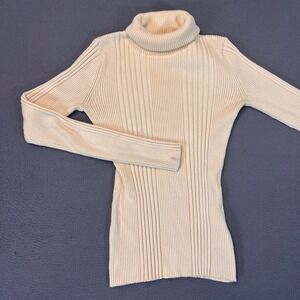 Energie Turtleneck Sweater Womens Sz Med Long Sleeve Cream Ribbed Form Fitting